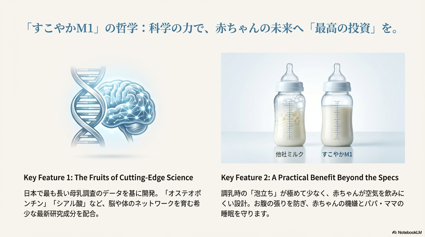 「すこやかM1」の特徴：科学の力で、赤ちゃんの未来へ「最高の投資」を