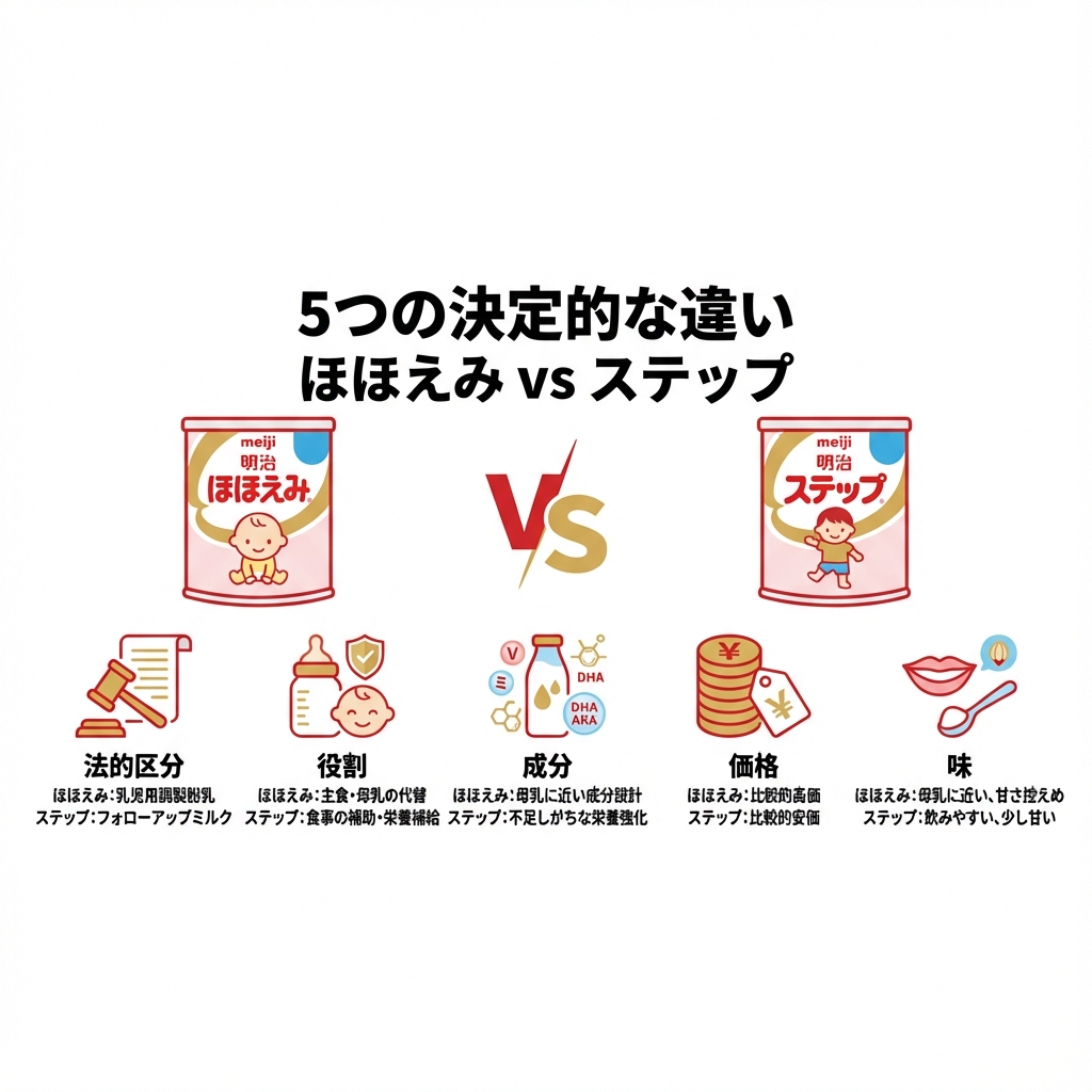 明治ほほえみと明治ステップの違いを比較